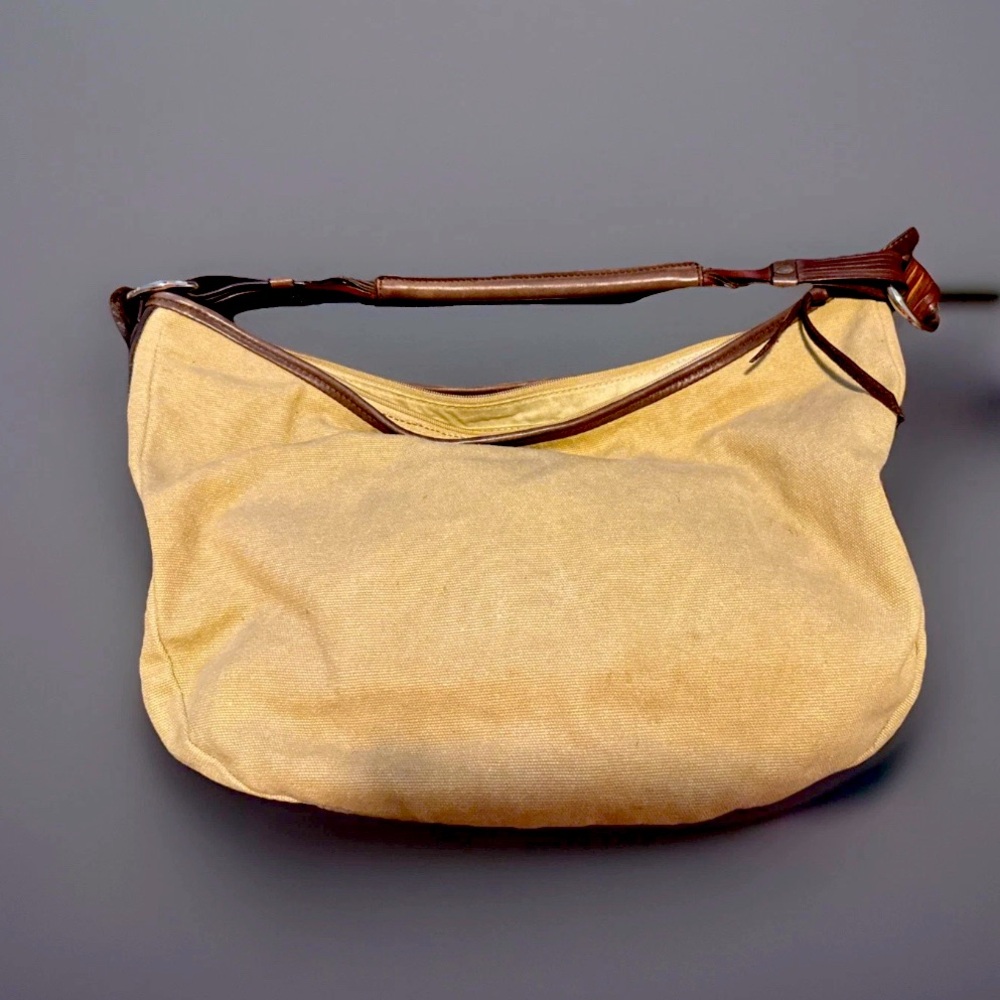 Sondra Roberts Light Tan/Beige Canvas Slouchy Shoulder Handbag EUC